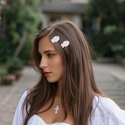 6 Pcs Snap Hair Clips Glossy White Resin Small Fish Hairpin Cute Black Polka Dot Bow Pattern Metal Barrettes Headwear for Women Hair Styling Accessories Gifts - color: Style 16