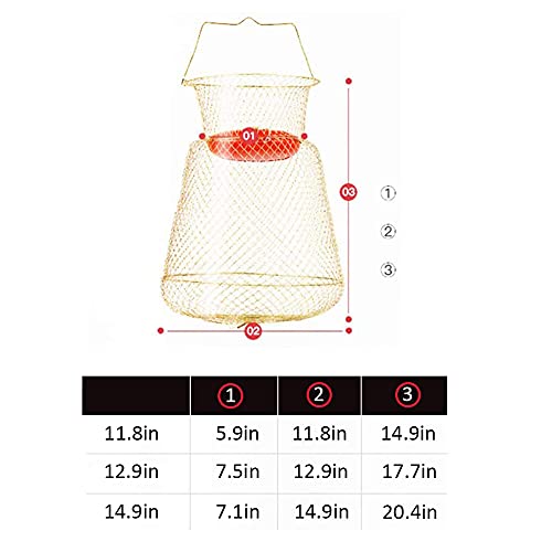 Galvanized Steel Wire Fish Basket Collapsible Floating Fishing Net Cage Metal Mesh Fish Crab Trap Round Fishes Basket Fishing Keep Net Fishing Accessories Tool