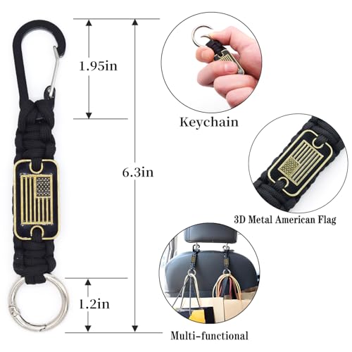 Heavy Duty Braided Paracord Lanyard Keychain with USA Flag, Parachute Rope Necklace Keychains, Braided Strong Lanyard - color: 2 Pcs Black Lanyard