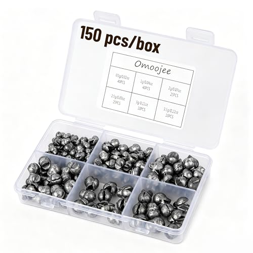 150Pcs/Box Big Size Removable Split Shot Fishing Sinkers Assorted Sizes (0.02oz, 0.04oz, 0.07oz, 0.09oz, 0.11oz, 0.12oz Mixed), Easy Open Mouth Design Fishing Weights