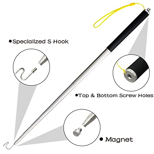 Telescoping Pole with Hook Magnetic Pickup Grabber Tool, Telescopic Push Pull Rod Wire Grabber Tool Fish Stick, Telescopic Magnetic Pick-Up Tool - color: Black-1p