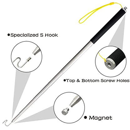 Telescoping Pole with Hook Magnetic Pickup Grabber Tool, Telescopic Push Pull Rod Wire Grabber Tool Fish Stick, Telescopic Magnetic Pick-Up Tool - color: Black-1p