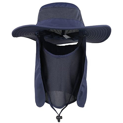 Outdoor Sun Hat UPF 50 Protection Waterproof Fishing hat Face Cover Summer Neck Flap Hat - color: Royal Blue