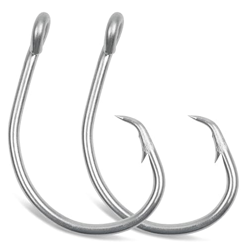 Stainless Steel Tuna Circle Hooks, 30pcs 3X Strong Saltwater Hooks Ultra Sharp for Tuna Marlin Swordfish Sharks, Size 5/0-10/0 - size: 5/0 _ 30pack