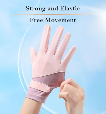 Eohak Women UV Sun Protection Gloves Full Finger Touchscreen Gloves Summer Outdoor Cyling Driving Gloves - color: Pink