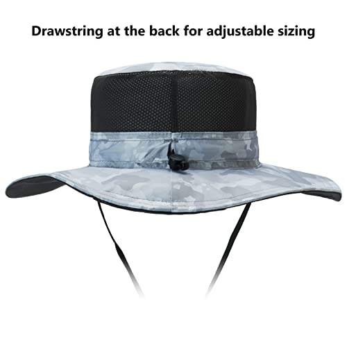 BASSDASH UPF 50+ Sun Fishing Hat Water Resistant with Detachable Neck Flap - color: Light Grey Camo
