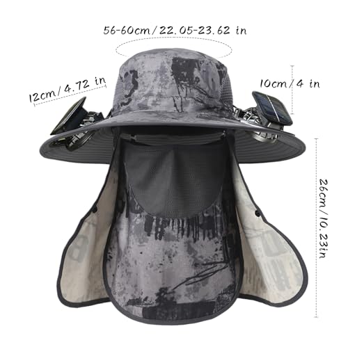 Solar Powered Fan Hat with 2 Fans, Wide Brim Sun Hat for Men Women, Adjustable Cooling Fishing Hat for Outdoor - color: Camo - Gray