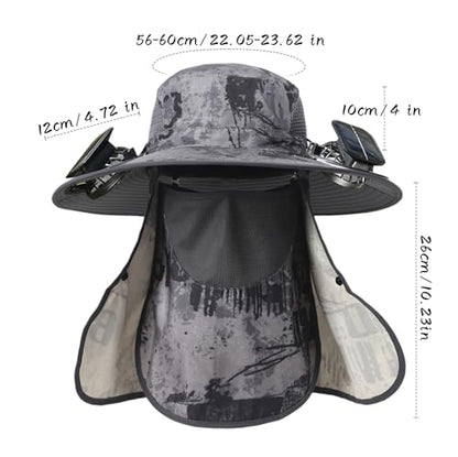 Solar Powered Fan Hat with 2 Fans, Wide Brim Sun Hat for Men Women, Adjustable Cooling Fishing Hat for Outdoor - color: Camo - Gray