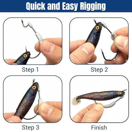 20Pcs Weighted Bass Fishing Hooks Set, Customized Swimbait Hooks Wide Gap Weedless Worm Fish Hook with Molded Bait Keeper 1/0 2/0 3/0 4/0 - size: Size Assorted
