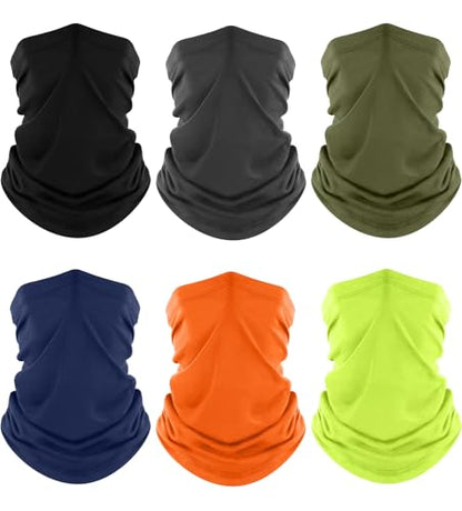 Fuinloth Neck Gaiter, 6 Pack Cooling UV Protection Bandana Face Mask Gator | Breathable Sweat Wicking, UPF 50, Sun Wind Dust Shield, Quick Dry & Washable, 95% Polyester 5% Spandex - color: Black+gray+green+navy+orange+neonyellow