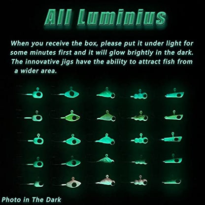 Glow Ice Fishing Jigs Winter ice Fishing Lures Ice Fishing Gear for Ice Jigging Panfish, Pike, Walleye, Perch and Crappies 25pcs…