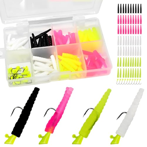 81 Piece Fishing Lure Kit with Soft Plastic Grubs, Jig Heads & Tackle Box | Multifunctional Fishing Lure Bait Tackle Set, Trout and Freshwater Fishing