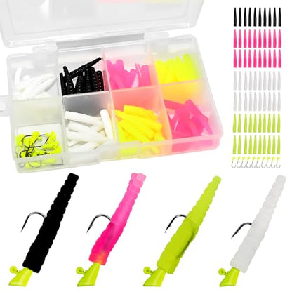 81 Piece Fishing Lure Kit with Soft Plastic Grubs, Jig Heads & Tackle Box | Multifunctional Fishing Lure Bait Tackle Set, Trout and Freshwater Fishing