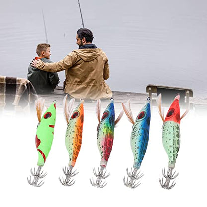 5Pcs Fishing Lures, Stainless Steel Minnow Fishing Lures Built in Steel Wire, Fishing Swimbaits with Double Row Squid Hook, Fake Wood Shrimp Bait