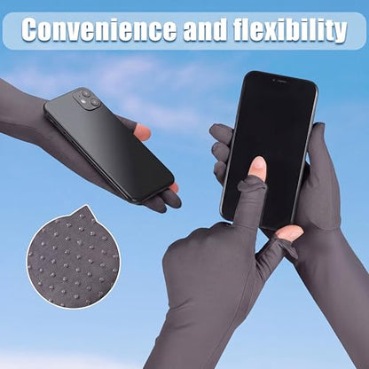 Jecery 2 Pairs UV Long Sun Gloves Women's Sunblock Driving Gloves Non Slip Full Finger Arm Sun Protective for Outdoor Sports - color: Pink,deep Gray