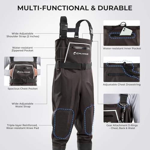 Calamus WaveWalker Fishing Waders for Men & Women, 100% Waterproof PVC Waders with Slip-Resistant Boots, Tear-Resistant Nylon - color: Brown, size: 11