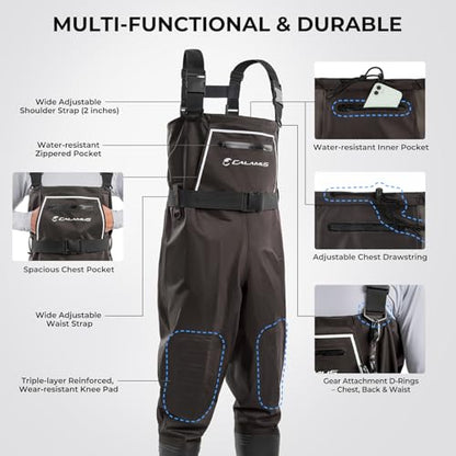 Calamus WaveWalker Fishing Waders for Men & Women, 100% Waterproof PVC Waders with Slip-Resistant Boots, Tear-Resistant Nylon - color: Brown, size: M9/W11
