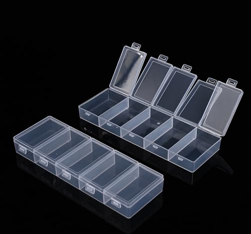 5 compartments transparent plastic storage box 8.3 x 2.7 x 1 inch with independent lid, transparent storage box for cosmetics, jewelry, and craft supplies - color: 5 grids of white