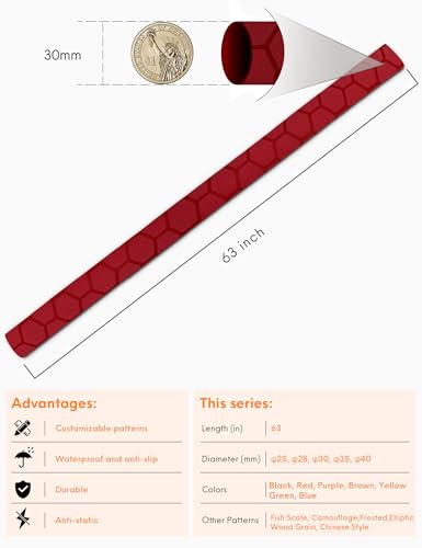 Accering Honeycomb Pattern Tubing Heat Shrink Sleeve Tennis Wear-Resistant for Fishing Kitchen Supplies Knife Handle (φ30mm, L5.25 ft, Red) - color: Red, size: φ30mm, L5.25ft