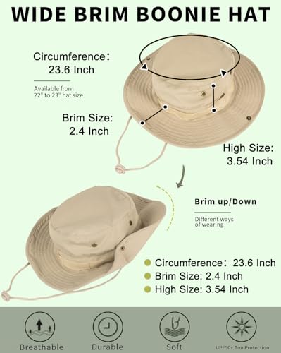 Sun Hats for Men Women Bucket Hat UPF 50+ Boonie Hat Foldable UV Protection Hiking Beach Fishing Summer Safari - color: 1pack-beige