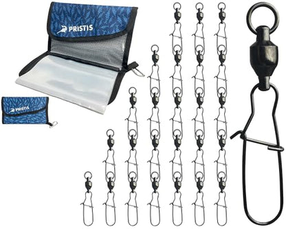Pristis Convenient Soft Bait Storage Bag Set, Soft Bait Binder & 25 Pack #3 High Strength Fishing Snap Swivels, A Neat Option for Angler
