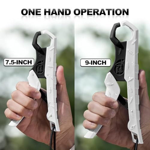 SNAIL TRAIL 7.5'' Floating Fish Gripper, Fishing Grabber | Catfish Mouth Pliers, Caught Bass Holder, Fish Scale Hook Clamp, Saltwater Lip Grip Tool with Lanyard, Gifts for Men - color: White-black