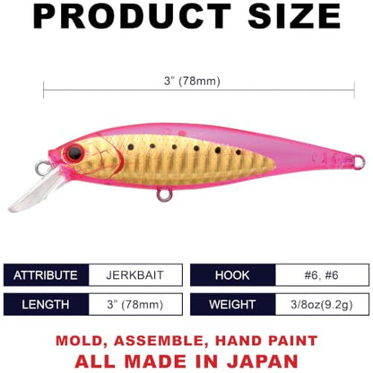 LUCKY CRAFT Pointer 78SP Fishing Lures, 3" Freshwater Bass & Trout Lures, Suspending 4ft-5ft Depth, Jerkbait, Bass Fishing Gear and Accessories, Ghost & Aurora - color: 717 Ghost Pink Gold Sardine