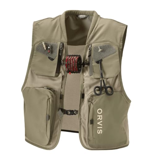 Orvis Clearwater Mesh Fly Fishing Vest - Lightweight Recycled Ripstop | 8 Pockets, Fly-Drying Patches, Tool Docks & Padded Collar, Breathable Hybrid Mesh, Buckle Closure - color: Dusty Olive, size: XX-Large
