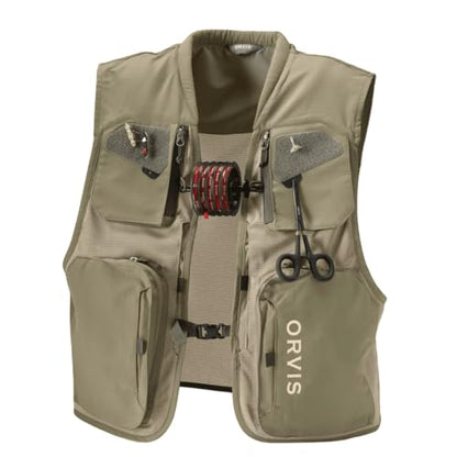 Orvis Clearwater Mesh Fly Fishing Vest - Lightweight Recycled Ripstop | 8 Pockets, Fly-Drying Patches, Tool Docks & Padded Collar, Breathable Hybrid Mesh, Buckle Closure - color: Dusty Olive, size: XX-Large
