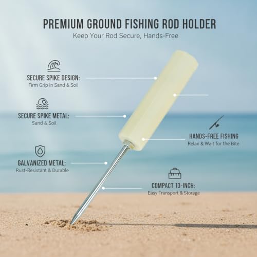 Ground Fishing Rod Holder, Galvanized Metal Spike for Beach and Riverbank, Support for Surf Casting (1 PC) - color: White