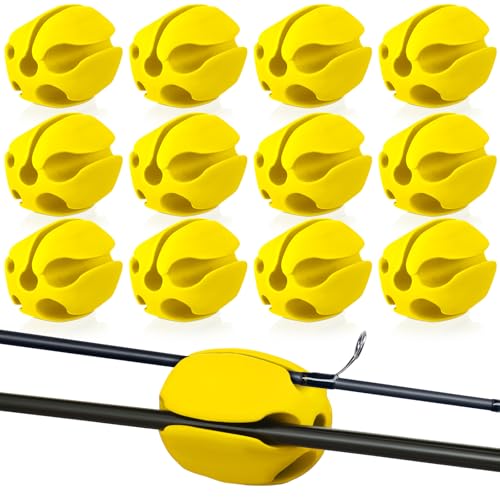 Blueweenly 12 Pcs Portable Silicone Fishing Pole Rod Holder Clips Fixed Ball 5 Holes Multifunctional Rubber Fishing Pole Puller Clips Bike Rod Holder Straps for Travel Ground Car Bike - color: Yellow