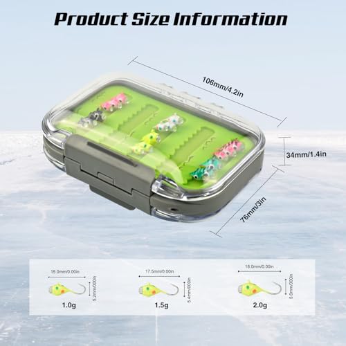 Tungsten Jigs, 18/27Pcs Tungsten Ice Fishing Jigs Kit for Panfish 3.2/4/5mm Glow in Dark Teardrop Ice Fishing Lure Jigs with Two-Sided Jig Box Assortment
