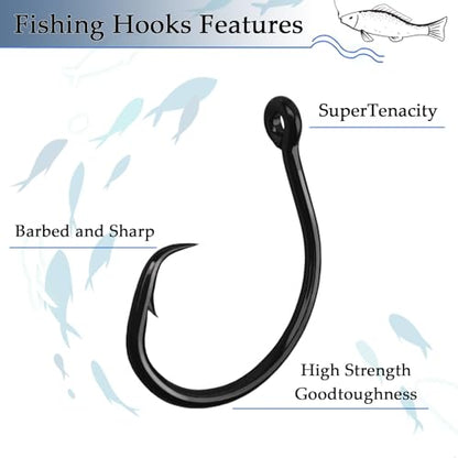 10PCS High-Carbon Steel Circle Hooks Barbed Fishing Hooks with Holes, Freshwater and Saltwater Fishing Hooks for Tuna, Catfish, Bass - size: 10/0