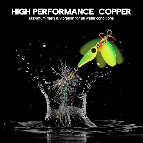 Goture Trout Lures Fishing Spinners,Rooster Bait Tail Bass Fishing Lures with Brass Spinner Blade Fish-Shaped Jig Heads for Freshwater Saltwater,Salmon Steelhead Trout Spinner Bait with Tackle Box - color: A:5pcs Trout Spinners