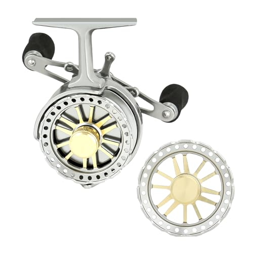 Inline Ice Fishing Reel with Adjustable Drop Rate, Star Drag and Push-Button Free Spool Feature, Made of CNC Machined Aluminum 2.7:1 Ratio 5 Ball Bearings