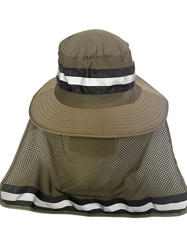 Men's Wide Brim Boonie Bucket Sun Hat with Neck Flap, High Visibility Reflective Stripes, UV Protection - color: Army Green