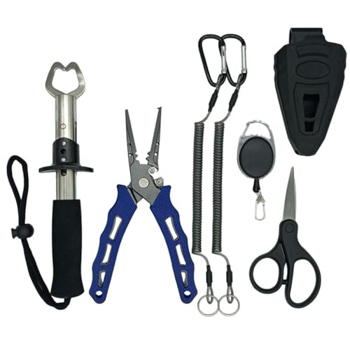 Fishing Pliers,Saltwater Resistant Fishing Gear,Fly Fishing Tools Set,Hook Remover Split Ring,Ice Fishing Gifts for Men - color: Dark Blue Tool Set