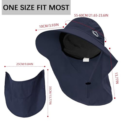 Rosoz Sun Hat for Men Women with Neck Flap,Wide Brim UPF50+ Fishing Hat with Detachable Face Cover Outdoor Sun Protection Hat - color: 1pack-dark Blue