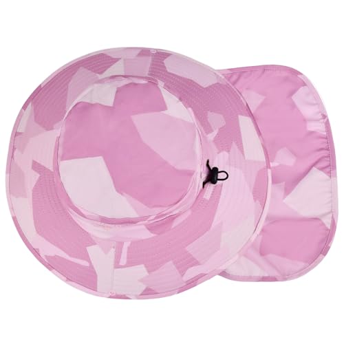 Sun Hats for Men Women, UPF50+ Protection Safari Hat,Wide Brim Fishing Hat with Neck Flap,Bucket Hats for Beach Hiking - color: Camopink