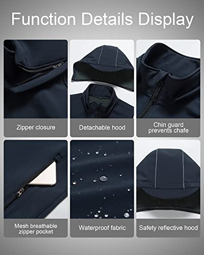 CREATMO US Men's Casual Lightweight Warm Thin Outerwear Vest Windbreaker Sleeveless Jacket With Removable Hood - color: Navy, size: X-Large