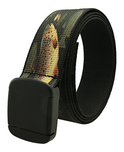 Thomas Bates Fish Pattern Metal Free Hiker Web Belts - color: Brown Trout