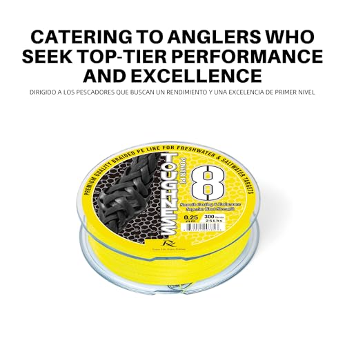 Ray Fishing Toughness 8 Strands Braided Fishing Line | Cast Further & Lasts Longer, Greater Abrasion Resistance, Strong Knot Strength, Smaller Diameter, Fresh and Salty - color: Yellow, size: 0.25mm-25Lbs