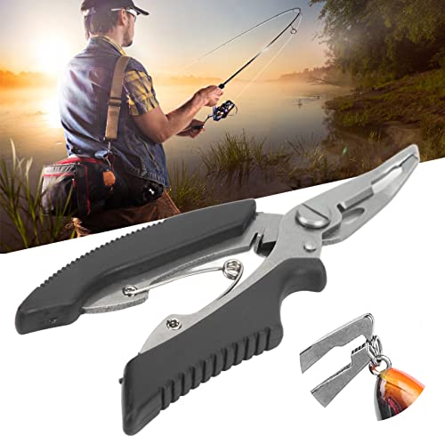 Fishing Pliers Multi Function Lure Pliers with Curved Mouth Stainless Steel Fishing Hook Remover and Line Cutting Scissors Braid Cutters for Outdoor Fishing Durable (Black) - color: Black