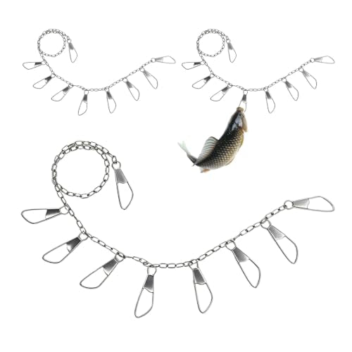 3PCS Fishing Chain Stringers, 41-inch Metal Fish Stringer | Portable Fishing Chain Stringers with Rotatable and Movable Snap on Device, for Freshwater and Saltwater Fishing