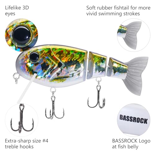 BASSROCK Topwater Fishing Lures for Bass Pike Salmon Floating Swimbait Jointed Crankbait Freshwater Saltwater 4.9in/1.76oz RK1001 - color: Baby Bass, size: 4.9in/1.76oz