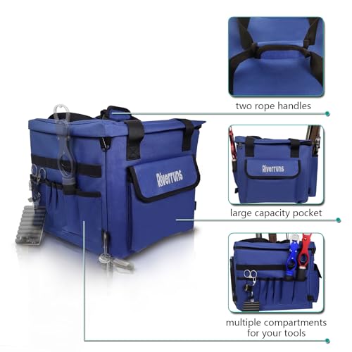 Kayak Crate Bag Durable Saltwater- Resistant Kayak Fishing Bag with 3 Fishing Rod Holders Large Kayak Fishing Tackle Storage Bag for Milk Crate-13x13 in - color: Blue