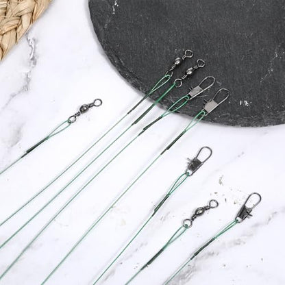50 Pcs Fishing Leaders with Swivels, Steel Wire Fishing Leader | High-Strength Anti-Bite Wire Leader Line Kit for Saltwater Freshwater, Connects Lures, Hooks, Rigs (Green, 4/6/8/10/12 Inch) - color: Green