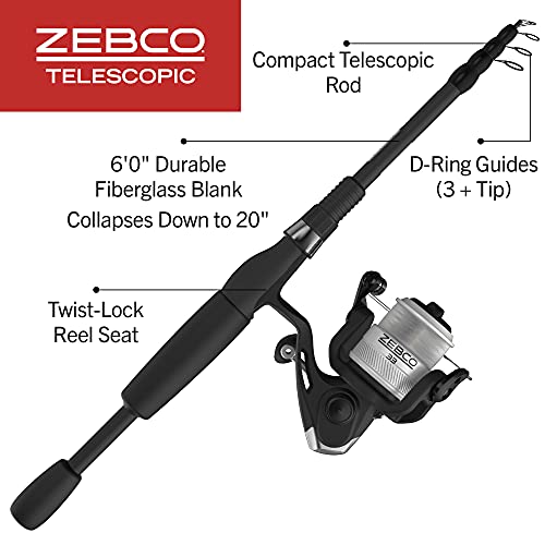 Zebco 33 Spinning Reel and Telescopic Fishing Rod Combo - style: 6 Foot - Spinning