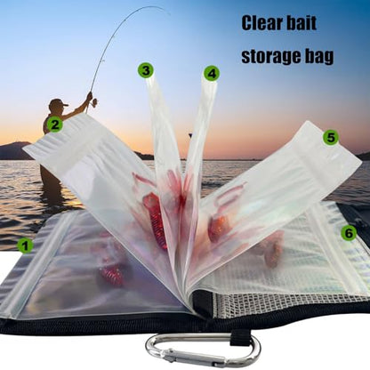 Soft Lures Storage Bag Fishing Baits Binder Carrying Fishing Leader Tackle Wallet Bag with Carabiner Baits Storage Pouches - color: camouflage green
