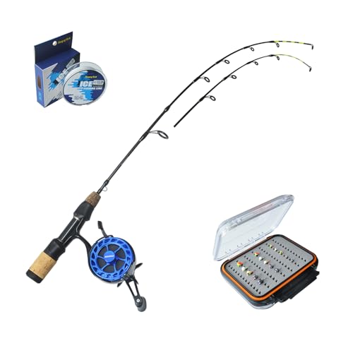 Alichino Ice Fishing Rod and Reel Combo Aluminum Inline Reel 26 Inch M/ML Rod Ice Jigs Set Box 8X PE Line Full Fishing Kit for Winter - color: Reel,Rod,PE Line and Tungsten Ice Jig Set